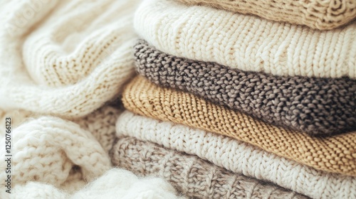 Cozy Stacked Knit Blankets in Soft Neutral Tones for Autumn Comfort