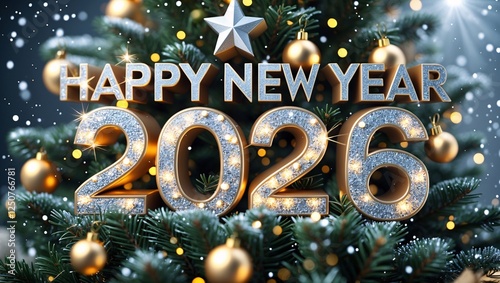 Celebration of the New Year with sparkling decorations and a festive atmosphere welcoming 2026