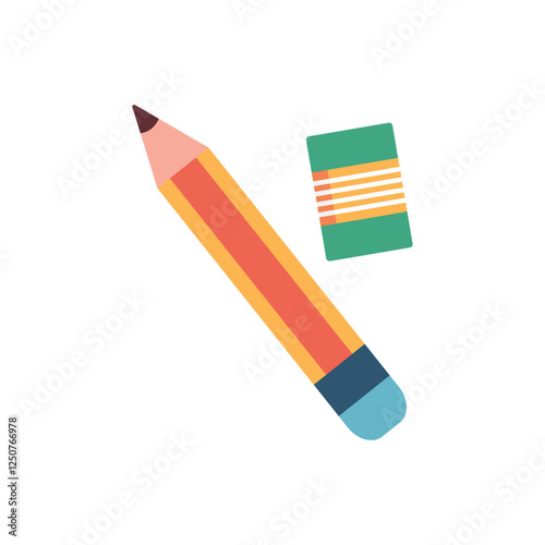 Large yellow pencil with an eraser and a sharpener beside it.