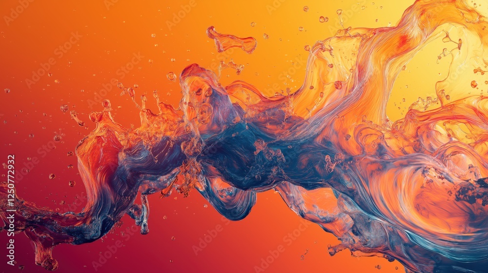 Abstract fluid motion with vibrant orange and blue liquid splashes Abstract fluid motion with vibrant orange and blue liquid splashes