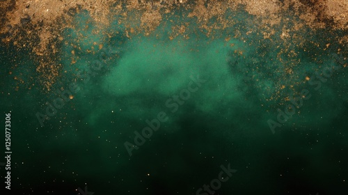 Emerald green background with sparkling gold dust and elegant luxury texture