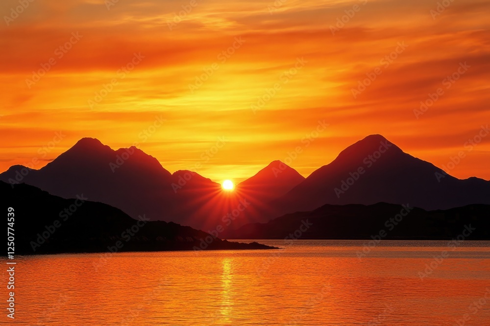 Crimson Horizons: A Late Sunset Unfolds Over the Isle of Mull, Illuminating the Sky in Fiery Tones Crimson Horizons: A Late Sunset Unfolds Over the Isle of Mull, Illuminating the Sky in Fiery Tones