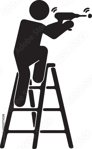 Illustration of a stickman climbing a wall drilling ladder