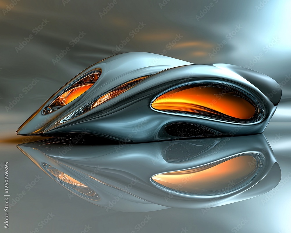 Futuristic vehicle, abstract design, reflective surface, studio shot. Possible use Stock photo for futuristic concepts, transportation design, technology Futuristic vehicle, abstract design, reflective surface, studio shot. Possible use Stock photo for futuristic concepts, transportation design, technology
