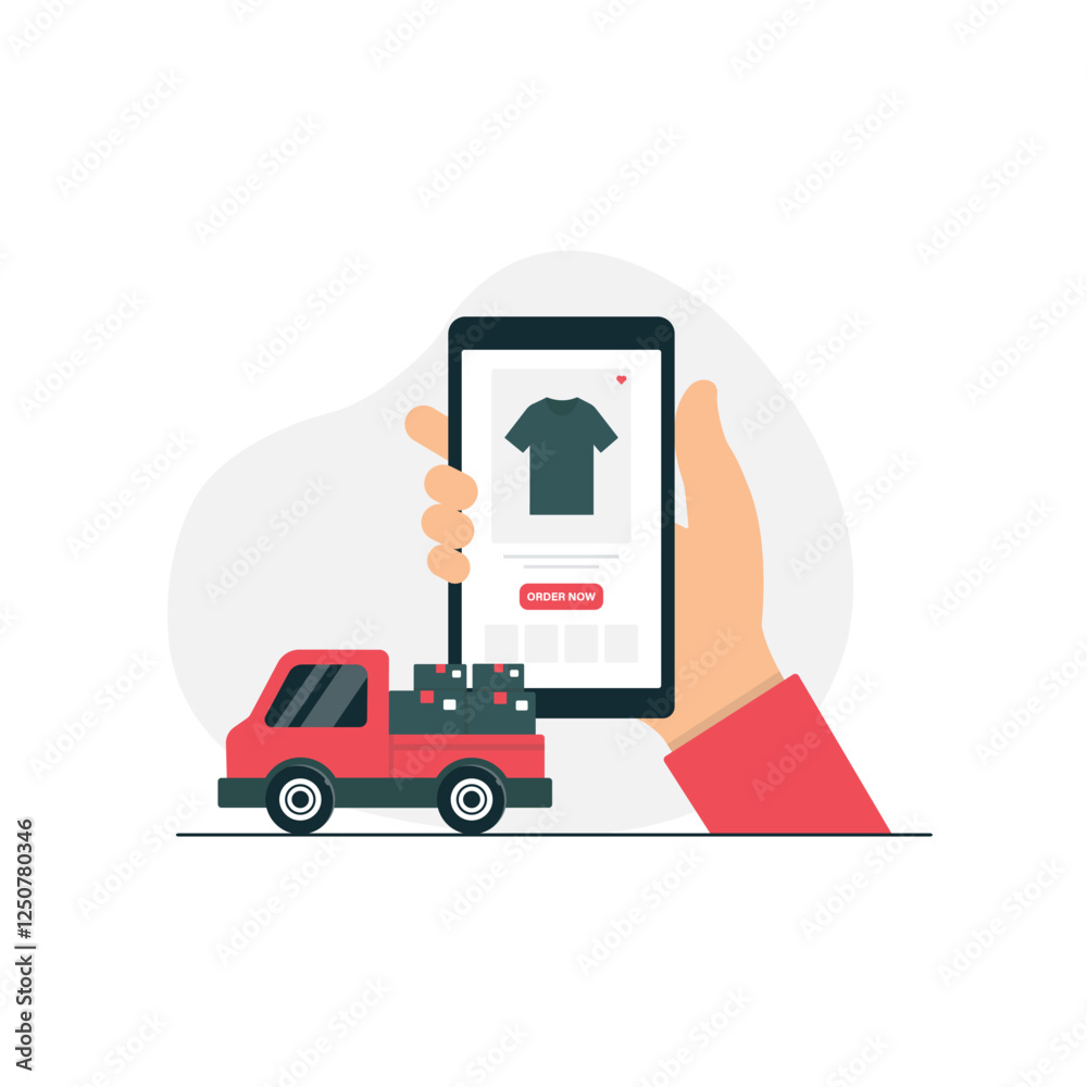 Hand Holding Phone and Delivery Car Vector Illustration. Online Order and Delivery Concept Design Hand Holding Phone and Delivery Car Vector Illustration. Online Order and Delivery Concept Design