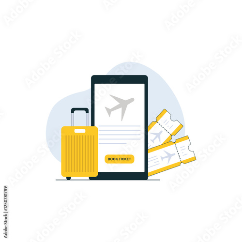Phone with Luggage and Ticket Vector Illustration. Online Ticket Booking Concept Design