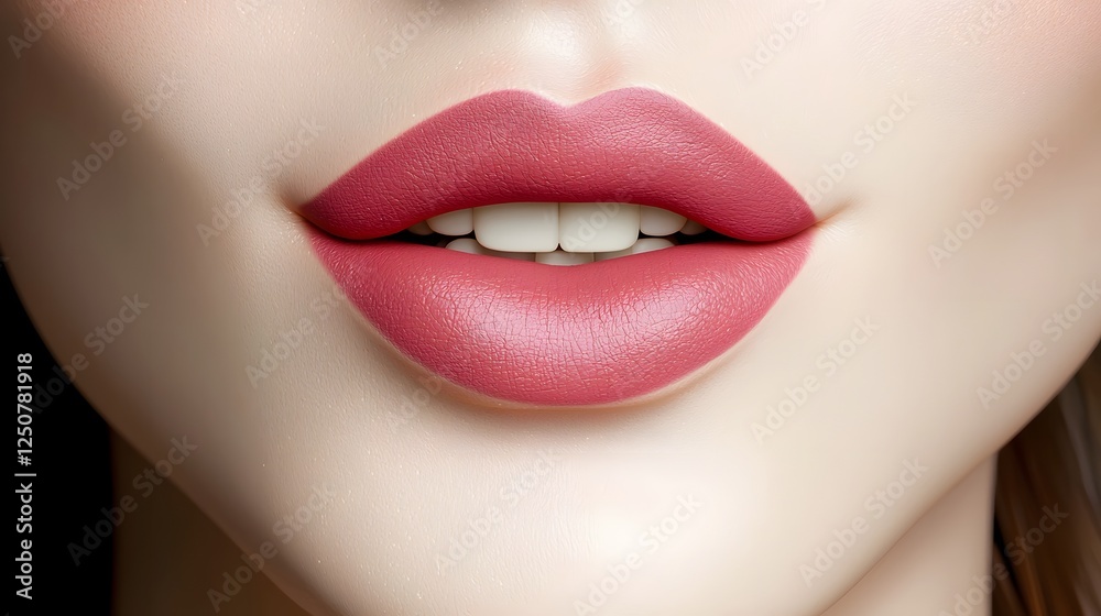 Fototapeta premium Luxurious Crimson Lips A Captivating 3D Beauty Concept Showcasing Exquisite Lipstick Application and Detailed Facial Texture