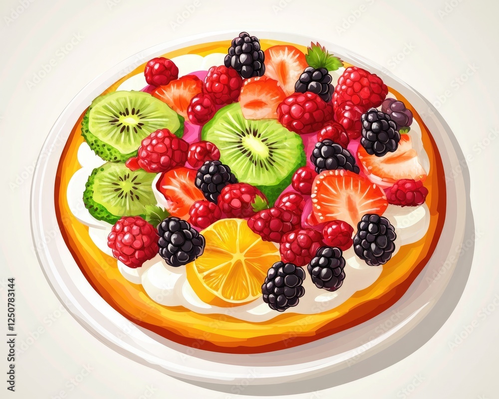 Vibrant Fruit Pizza Topped with Fresh Berries and Creamy Layer, Bursting with Flavor and Color Vibrant Fruit Pizza Topped with Fresh Berries and Creamy Layer, Bursting with Flavor and Color