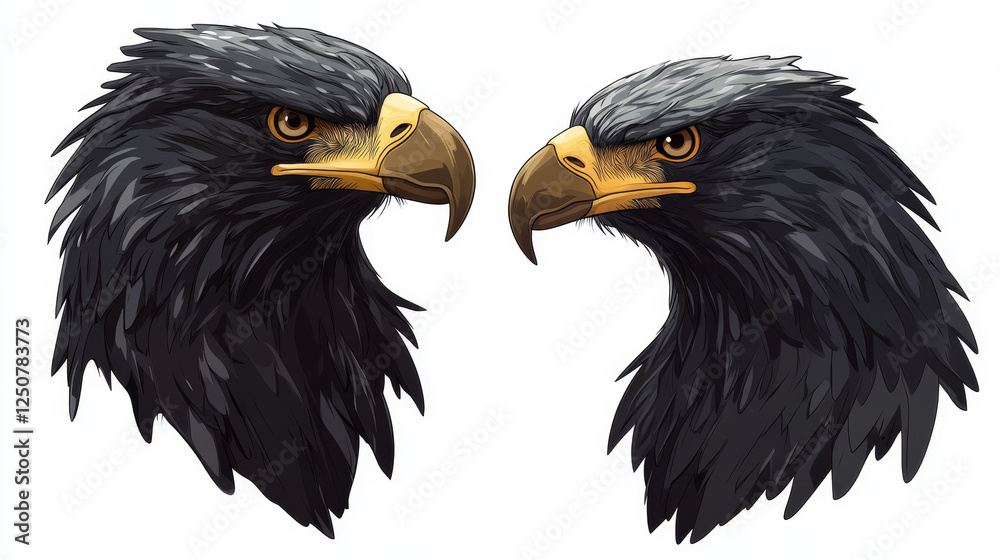 Heraldic eagle head on two variations for medieval concept design. Vector version also available in gallery Heraldic eagle head on two variations for medieval concept design. Vector version also available in gallery