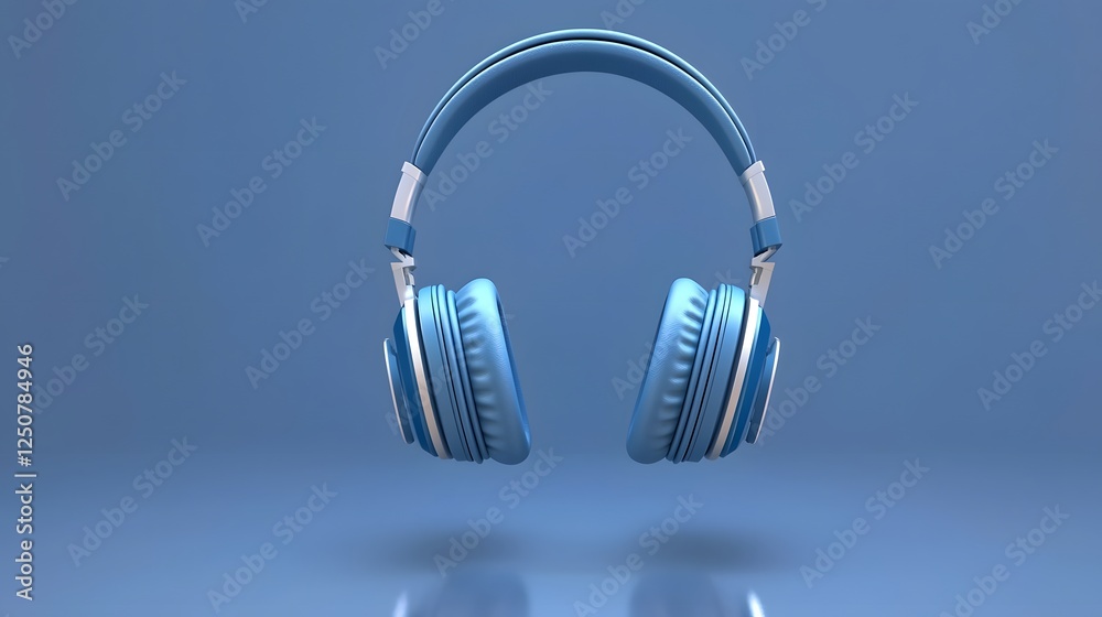 Stylish over ear headphones elegantly floating on a light reflective surface showcased in a captivating 3D This digital artwork highlights the modern minimalist design and premium of the audio device