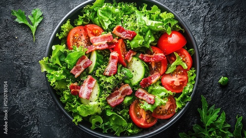 A vibrant salad in a white bowl, featuring an assortment of fresh greens, photo