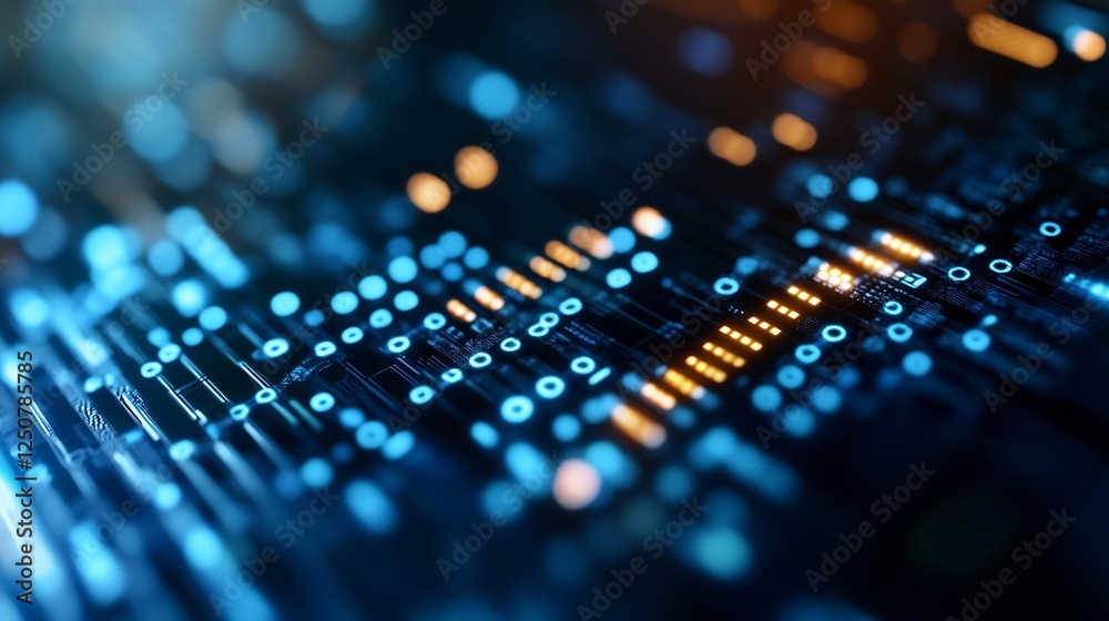 Futuristic digital representation of electronic circuits with glowing data points : Generative AI