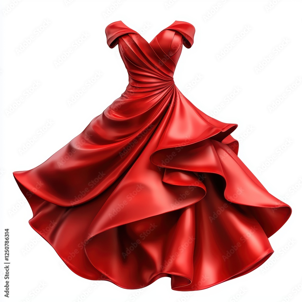 Saint Valentines Day and 8 March International Womens Day Realistic 3D icon cartoon of a stylish red dress with elegant folds, isolated on white Saint Valentines Day and 8 March International Womens Day Realistic 3D icon cartoon of a stylish red dress with elegant folds, isolated on white