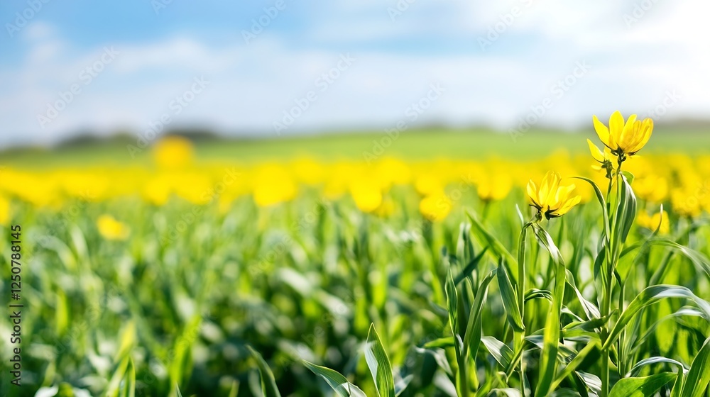 Fototapeta premium Vibrant Yellow Wildflowers Blooming in a Sunny Field Capturing the Essence of Spring : Generative AI