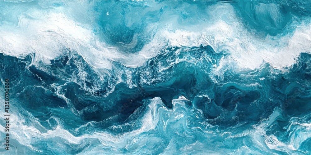 Abstract Ocean Waves Painting Teal White Swirls Abstract Ocean Waves Painting Teal White Swirls