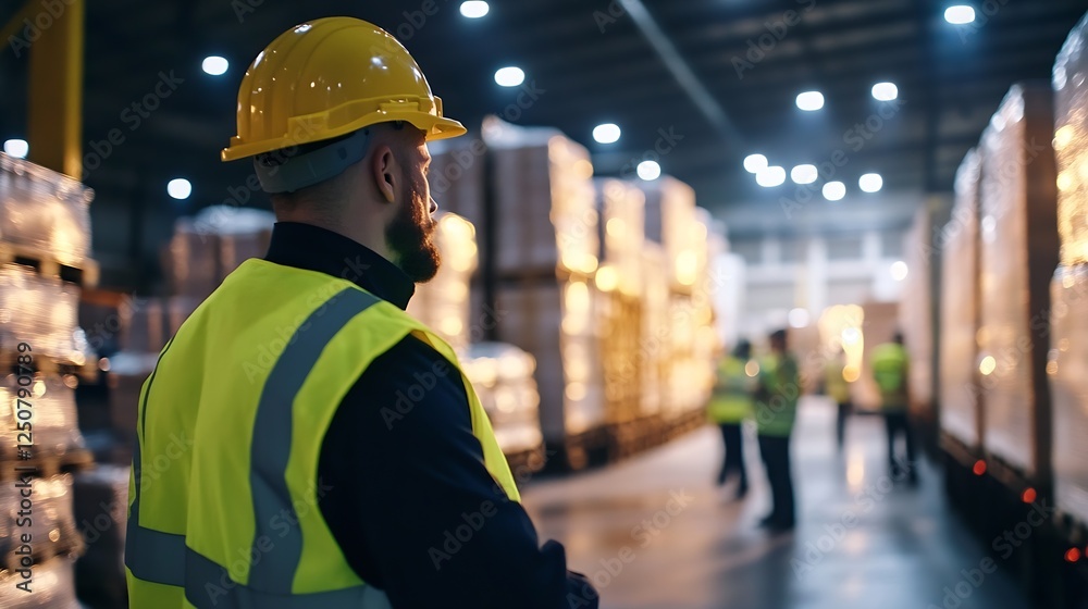 Dedicated warehouse worker observing operations in a busy logistics environment overseeing stock management : Generative AI Dedicated warehouse worker observing operations in a busy logistics environment overseeing stock management : Generative AI