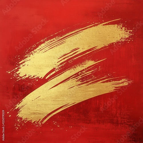 Chinese Abstract Gold Ink Design on Red Paper Texture with Traditional Calligraphy Influence photo
