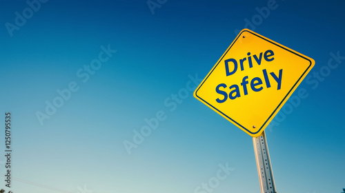 Drive safely signboard against clear blue sky background