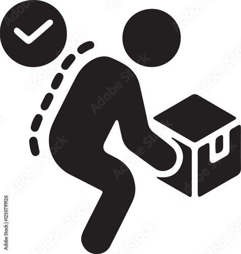 Illustration of a stickman lifting a cardboard box with proper posture