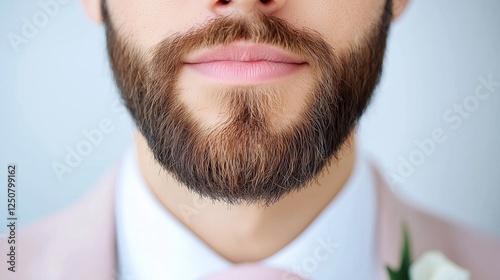 Close-Up Portrait of a Handsome Man with Stylish Beard and Elegant Attire for Wedding or Formal Event