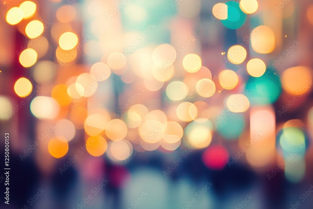 Blurred city street filled with colorful bokeh lights creating a festive atmosphere Blurred city street filled with colorful bokeh lights creating a festive atmosphere