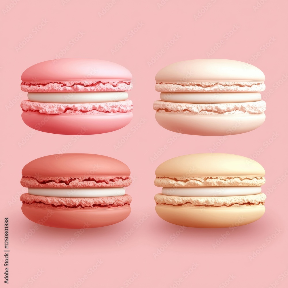 Saint Valentines Day and 8 March International Womens Day Realistic 3D icon cartoon of a luxury macaron set in pastel colors Saint Valentines Day and 8 March International Womens Day Realistic 3D icon cartoon of a luxury macaron set in pastel colors