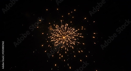 Golden firework display on black background photo