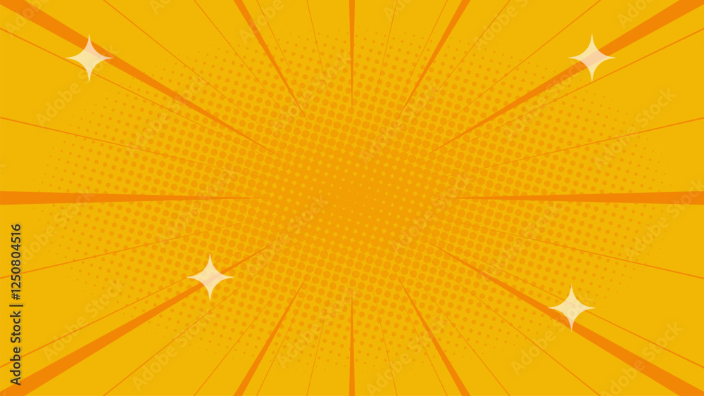 Fototapeta premium Orange comic background with lines and stars in pop art style, nice halftone gradation. Vector illustration. Suitable for comics, prints, posters, etc.