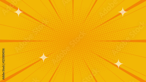 Orange comic background with lines and stars in pop art style, nice halftone gradation. Vector illustration. Suitable for comics, prints, posters, etc.