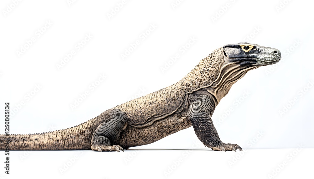 Obraz premium Komodo Dragon Profile View Against White Background