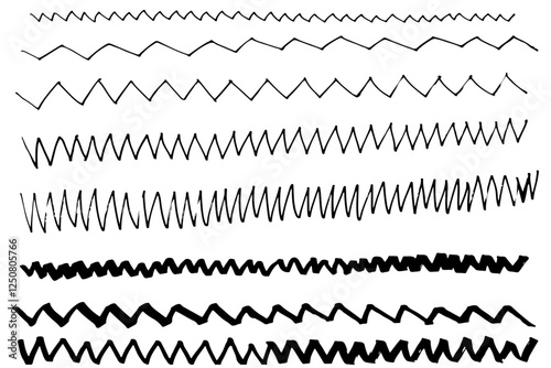 黒色のジグザグ線のセットイラスト　ベクター