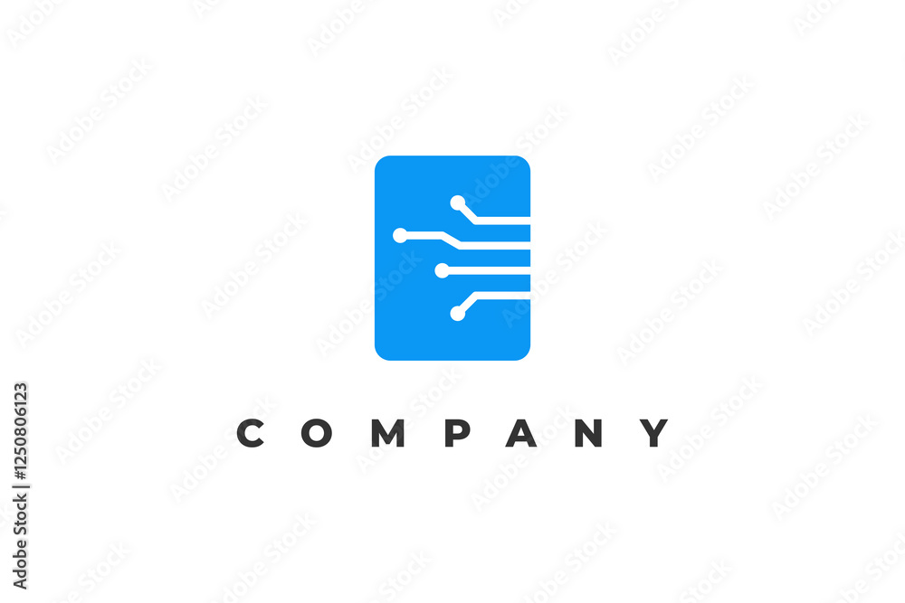 Fototapeta premium digital wire on rectangle shape blue logo