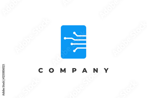digital wire on rectangle shape blue logo