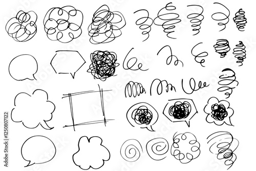 手書きのふきだしと感情を表す線画のアイコン　ベクター