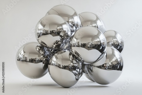 Futuristic chrome bubble sculpture on a minimal white background for avant garde design appeal