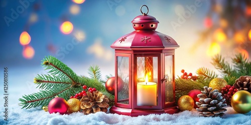 Christmas Lantern Sticker - Warm Glow, Isolated Background