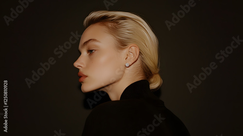 Elegant profile of a blonde woman wearing diamond earrings