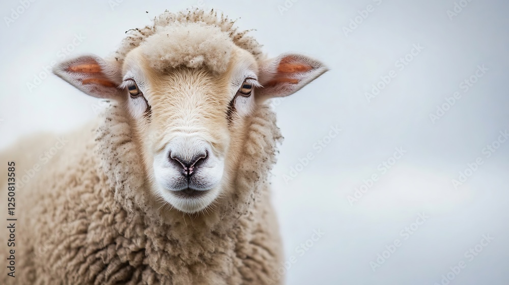 Closeup portrait of an adorable sheep showcasing its fluffy wool and expressive features : Generative AI Closeup portrait of an adorable sheep showcasing its fluffy wool and expressive features : Generative AI