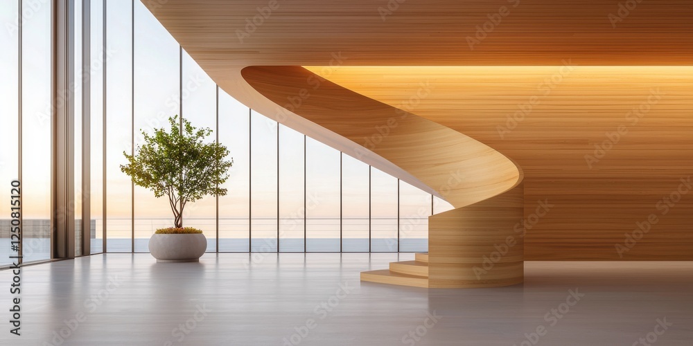 Fototapeta Modern architectural design minimalist space interior decor urban setting wide angle aesthetic appeal