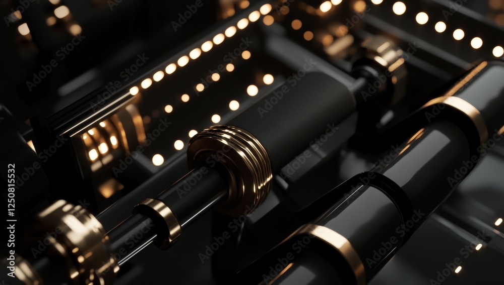 Naklejka premium Sleek black and gold gym gear enhanced with led lighting for a modern fitness experience