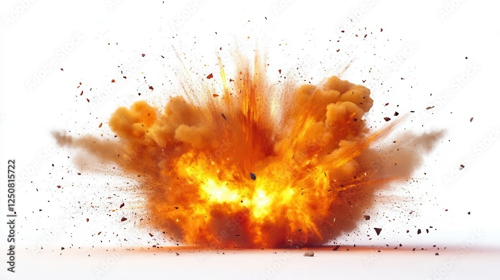 Explosive Energy Burst Captured in High Detail Against Pure White Background Explosive Energy Burst Captured in High Detail Against Pure White Background