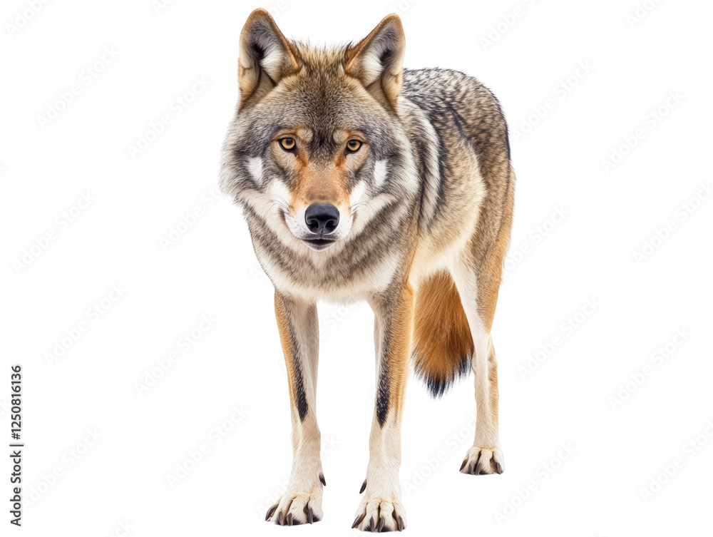 Isolated Standing Wolf with Alert Expression Isolated Standing Wolf with Alert Expression