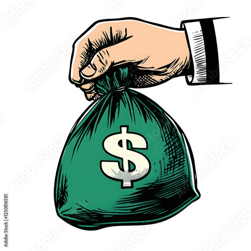 Isolated Hand Holding Bag with Dollar Sign
