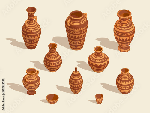 Isometric ancient vases sets 