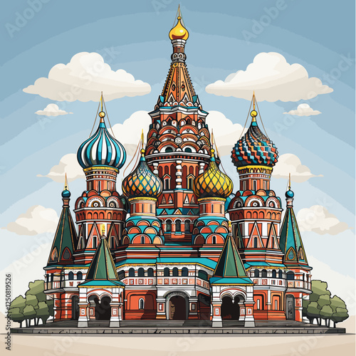 Saint Basil's Cathedral hand-drawn comic illustration. Cathedral of Vasily the Blessed. Vector doodle style cartoon illustration