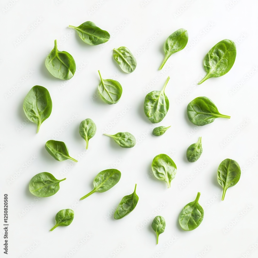 Fresh Organic Baby Spinach Leaves Arranged in a Minimalist Flat Lay Composition for Healthy Lifestyle Branding Fresh Organic Baby Spinach Leaves Arranged in a Minimalist Flat Lay Composition for Healthy Lifestyle Branding