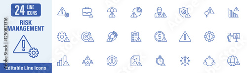 Risk Management web icons in line style. Risk management, risk investment, risk strategy, management, plan, low cost, analyze and more. Vector illustration.