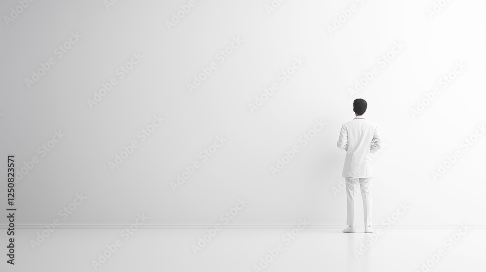 White wall with person standing. minimalistic white copy space White wall with person standing. minimalistic white copy space
