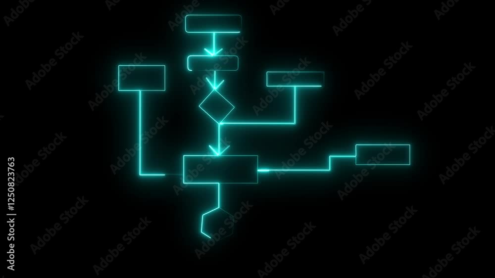 Diagram illustrating a linear process flow neon line Business hierarchy organogram chart infographics icon isolated on black background. 4k video Diagram illustrating a linear process flow neon line Business hierarchy organogram chart infographics icon isolated on black background. 4k video
