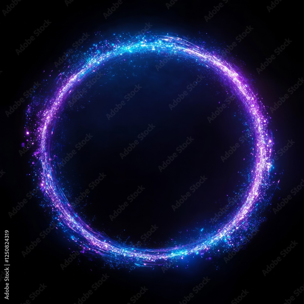 Obraz premium Magic circle, blue-purple, round, sense of light, style, style, black background,